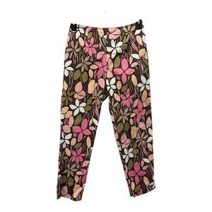 Alli Y Crop Pants Womens 4 Floral Multicolor Side Zip High Rise Straight Leg USA